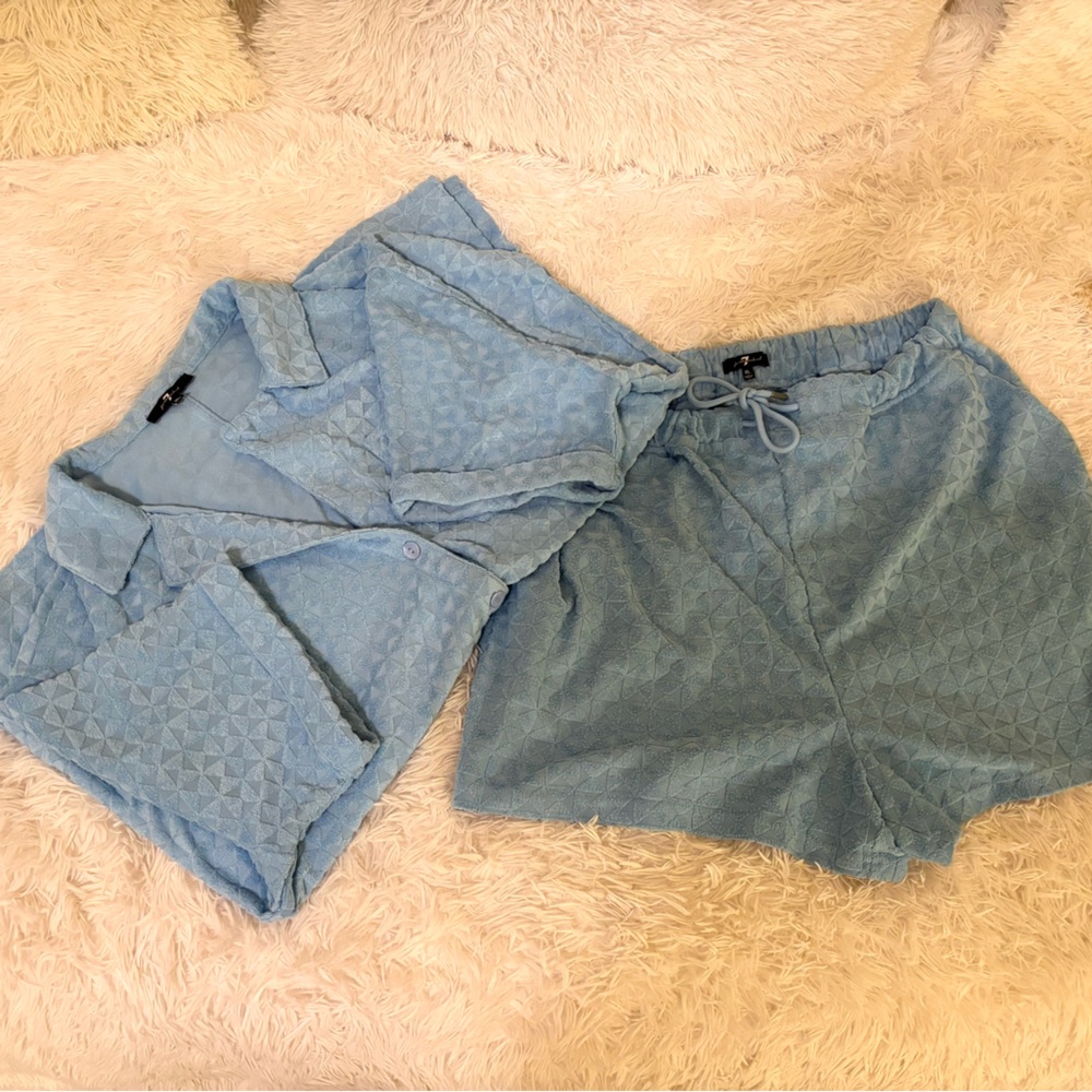 7 For All Mankind Light Blue Quilted Pajama Set